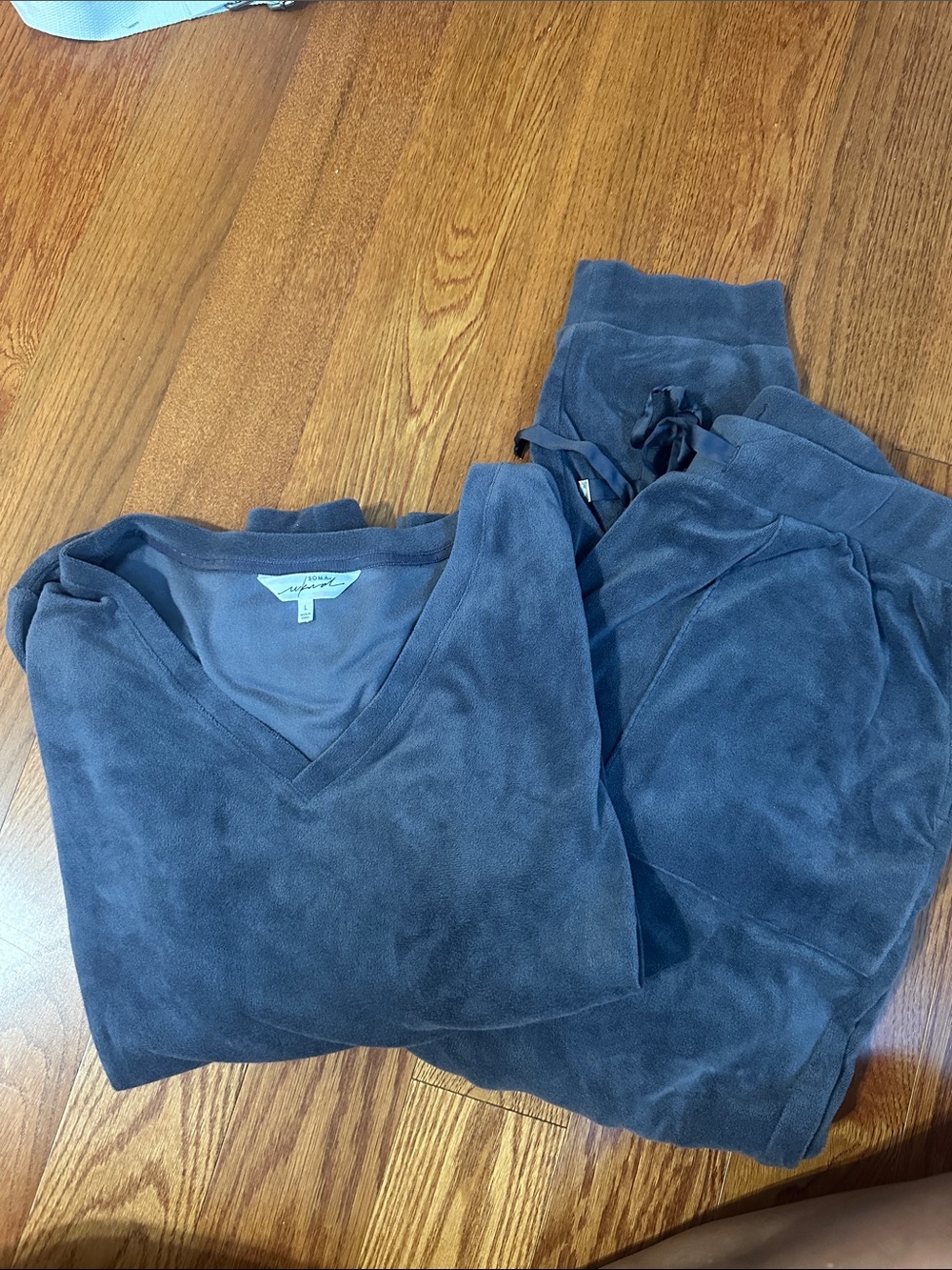 Soma Grey Velour V‑Neck Pajama Set
